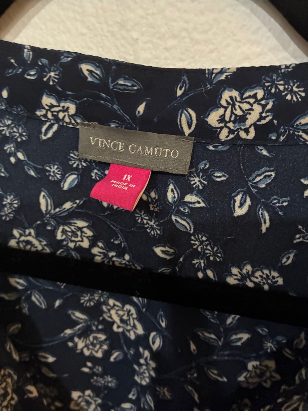 Vince Camuto Navy Floral Ruffle Sleeve Blouse - Picture 3 of 8